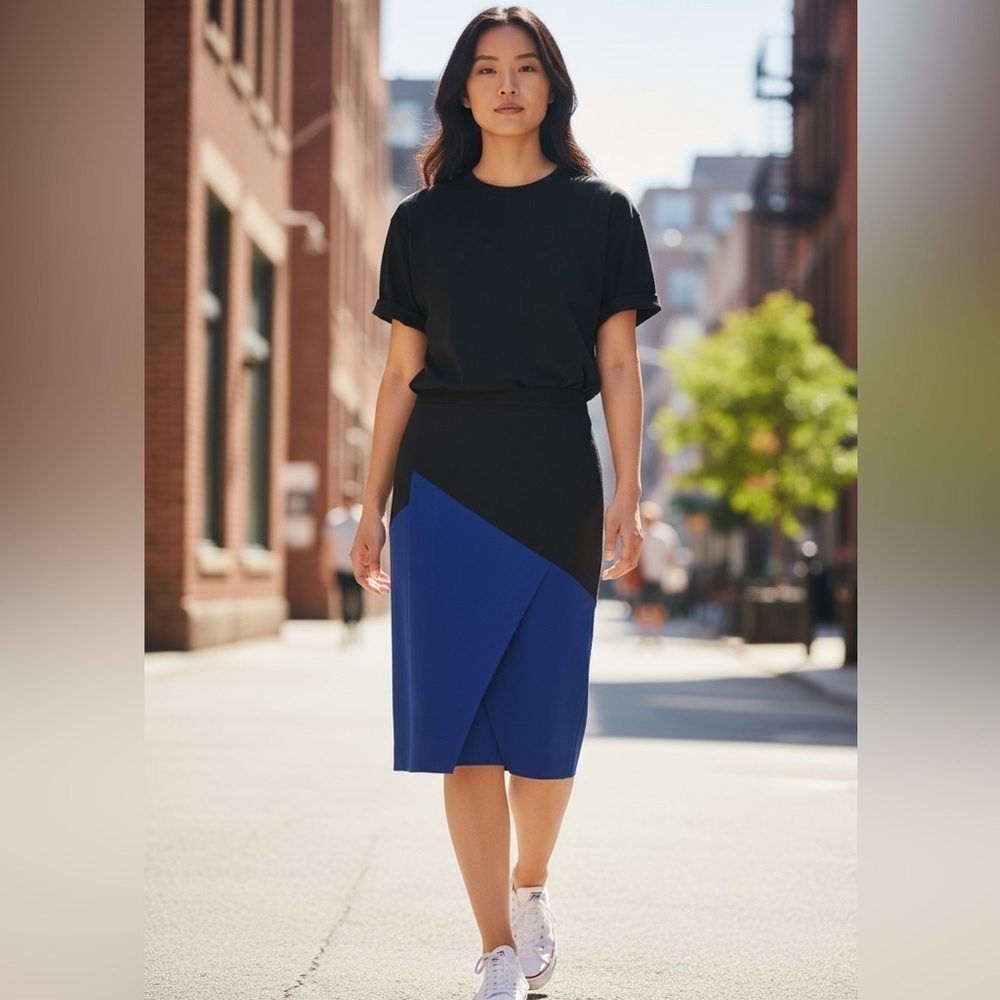 BCBGMaxAzria Skirt two tone Black and  Royal Blue - Picture 15 of 15